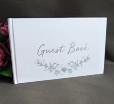 Wedding  Guest Book - silver and white with flowers Image 1
