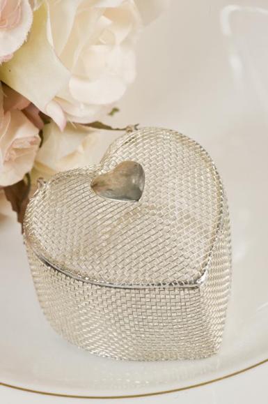 Wedding  Silver Mesh Heart Shape Trinket Box Image 1