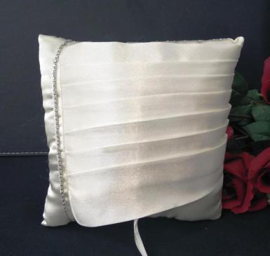 Wedding  Ring Cushion - Pleated Ivory Ring Pillow with Diamantes Image 1