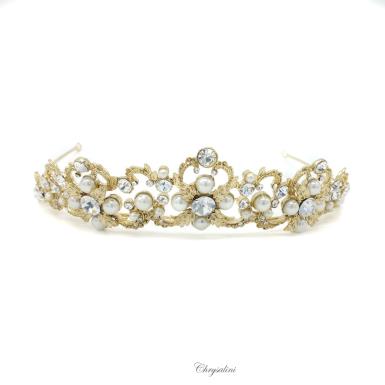 Chrysalini Gold Bridal Crown, Wedding Tiara - T11564 T11564 | PEARLS Image 1