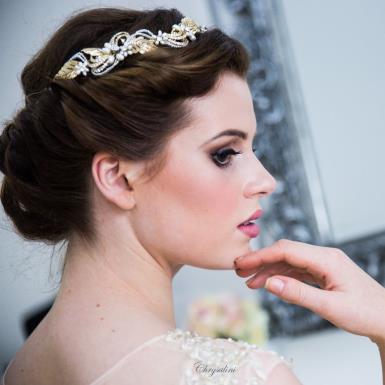 Chrysalini Designer Wedding Hairpiece, Deluxe Bridal Fascinator - ALEXIS ALEXIS | GOLD Image 1