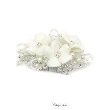 Chrysalini Designer Wedding Hairpiece, Deluxe Bridal Fascinator - Aria Aria | Satin and Pearl Floral Piece Image 1