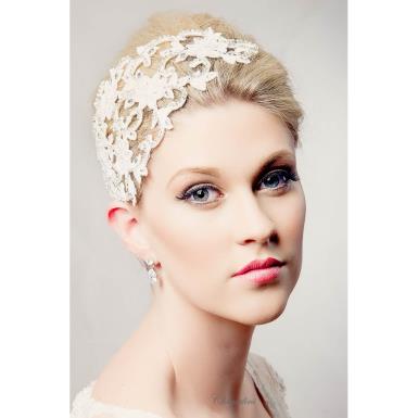 Chrysalini Designer Wedding Hairpiece, Deluxe Bridal Fascinator - Becky Becky | Embellished Lace Headpiece  Image 1