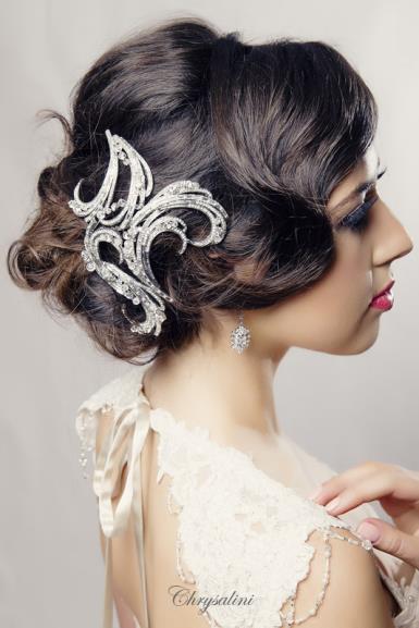 Chrysalini Designer Wedding Hairpiece, Deluxe Bridal Fascinator - C8707 C8707-RHODIUM Image 1