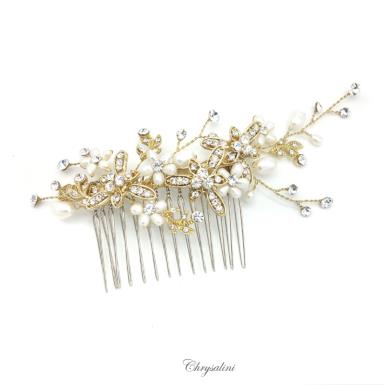Chrysalini Crystal Bridal Crown, Wedding Comb Hairpiece - R61850 R61850 | GOLD Image 1