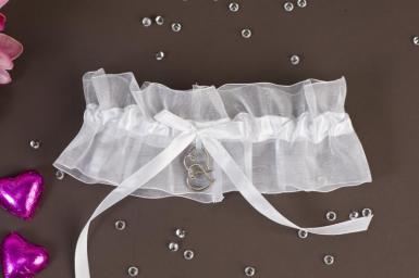 Wedding  Organza Silver Hearts Garter Image 1