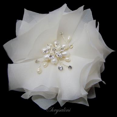 Deluxe Chrysalini Bridal Hairpiece, Wedding Flower Comb - R68412 R68412 Image 1