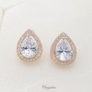 Bridal Jewellery, Chrysalini Wedding Earrings with Crystals - BAE0023 BAE0023  Image 1