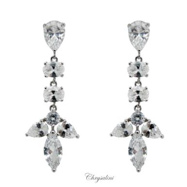 Bridal Jewellery, Chrysalini Wedding Earrings with Crystals - BAE2089 BAE2089 Image 1