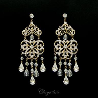 Bridal Jewellery, Chrysalini Wedding Earrings with Crystals - EL1338 EL1338 Image 1