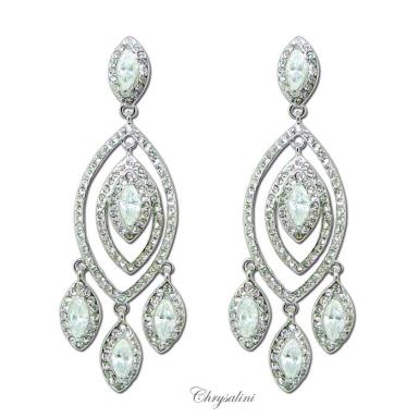 Bridal Jewellery, Chrysalini Wedding Earrings with Crystals - FZE9751W FZE9751W Image 1