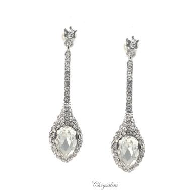 Bridal Jewellery, Chrysalini Wedding Earrings with Crystals - JE0011W JE0011W Image 1