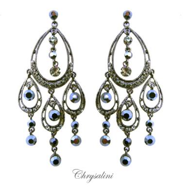 Bridal Jewellery, Chrysalini Wedding Earrings with Crystals - OE2794 OE2794 -AVAILABLE IN GOLD, SILVER & BLACK Image 1