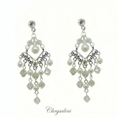 Bridal Jewellery, Chrysalini Wedding Earrings with Pearls - ME058 ME058 | GOLD-LIMITED STOCK Image 1