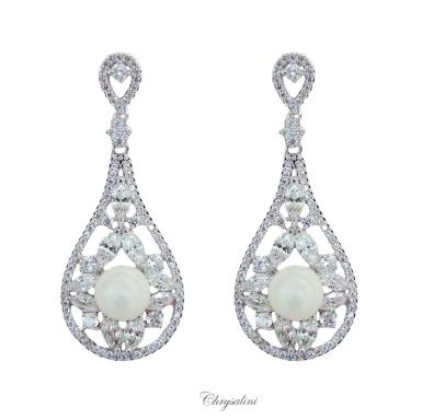 Bridal Jewellery, Chrysalini Wedding Earrings with Pearls - BAE0083 BAE0083 Image 1