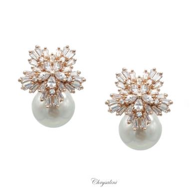 Bridal Jewellery, Chrysalini Wedding Earrings with Pearls - BAE0091 BAE0091 - CLIP ON Image 1