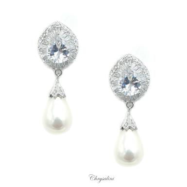 Bridal Jewellery, Chrysalini Wedding Earrings with Pearls - BAE0120 BAE0120 Image 1