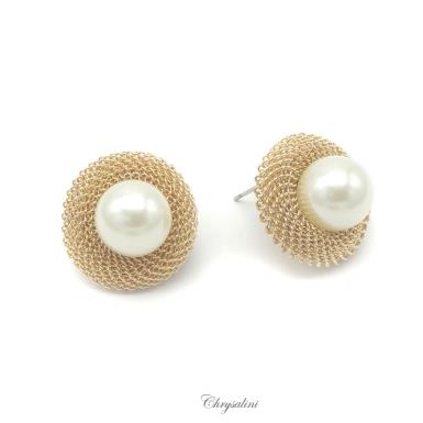 Bridal Jewellery, Chrysalini Wedding Earrings with Pearls - DE1754 DE1754 | GOLD Image 1