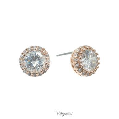 Bridal Jewellery, Chrysalini Wedding Earrings Huggies - BAE5007 BAE5007-1-PK2 ROSE GOLD Image 1