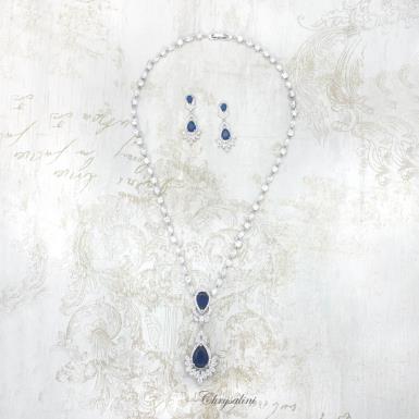 Bridal Jewellery, Chrysalini Wedding Necklaces with Crystals - MN0151 MN0151 | DARK BLUE SET Image 1