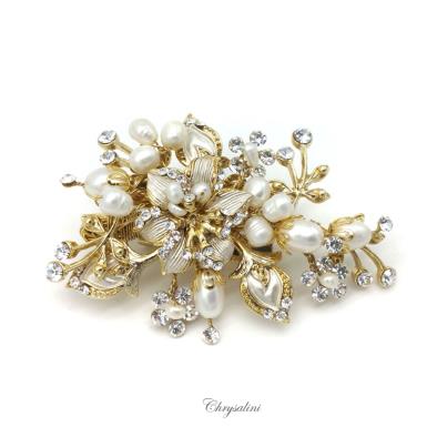 Bridal Jewellery, Chrysalini Wedding Brooch, Pearl Pin - K9137 K9137 Image 1