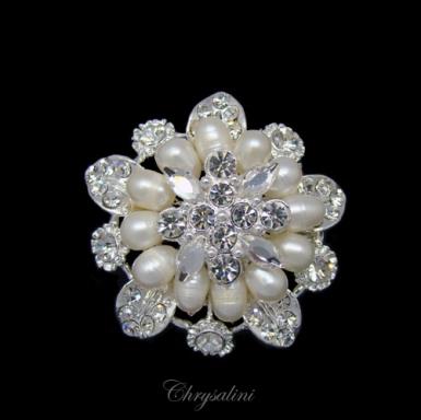 Bridal Jewellery, Chrysalini Wedding Brooch, Pearl Pin - K9777 K9777-LIMITED STOCK Image 1