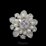 Bridal Jewellery, Chrysalini Wedding Brooch, Pearl Pin - K9777 image