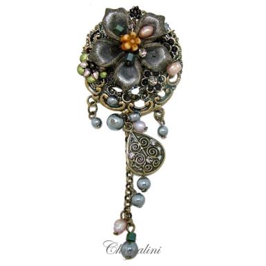Bridal Jewellery, Chrysalini Wedding Brooch, Pearl Pin - UB1054 UB1054 - AVAILABLE IN DIFFERENT COLOURS Image 1