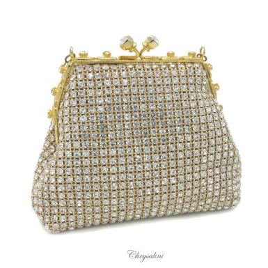 Chrysalini Wedding Evening Bag, Crystal and Lace Bride Handbag - B003 B003 | GOLD Image 1