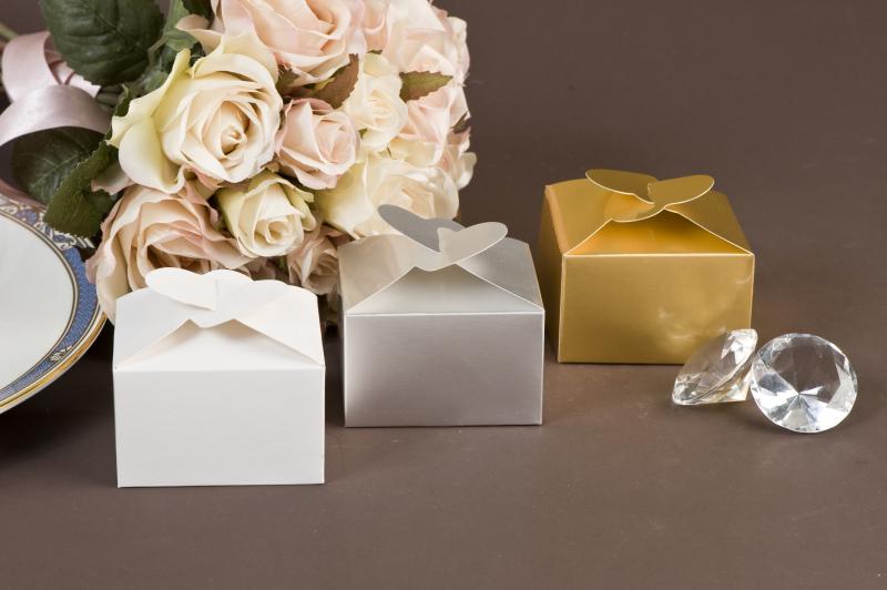 Wedding Double Heart Gift Boxes x5 - Gold, Silver or White - Wedding Wish