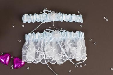 Wedding  Blue Satin Flower Garter inc Throw Away Image 1