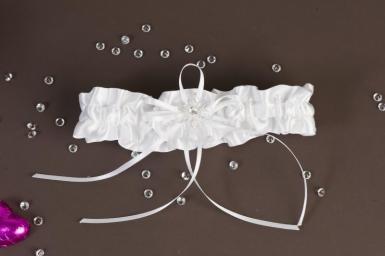 Wedding  White Satin Flower Garter with Rhinestone Image 1