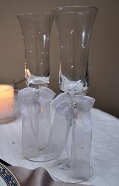 Wedding  Pearl and Organza Toasting Flutes Image 1