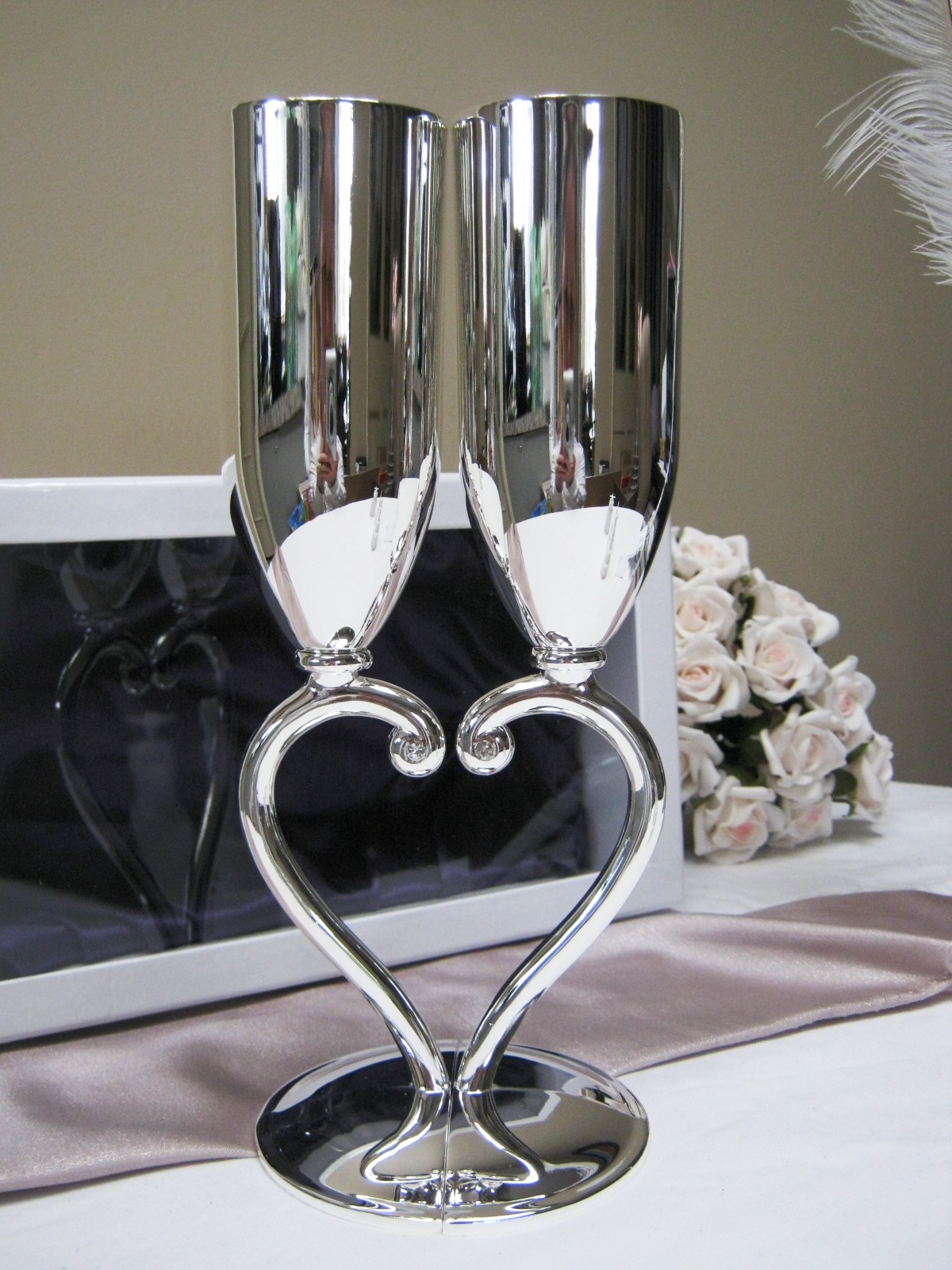 Wedding Silver Goblets with Interlocking Heart Stems Wedding Wish