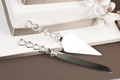 Wedding  Heart Stem Silver Cake Server Set Image 1