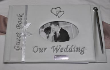 Wedding  "Our Wedding"  Leather Look Guest Book with Pen Image 1