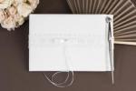 Classic Satin and Lace Guest Book and Pen - White or Ivory image
