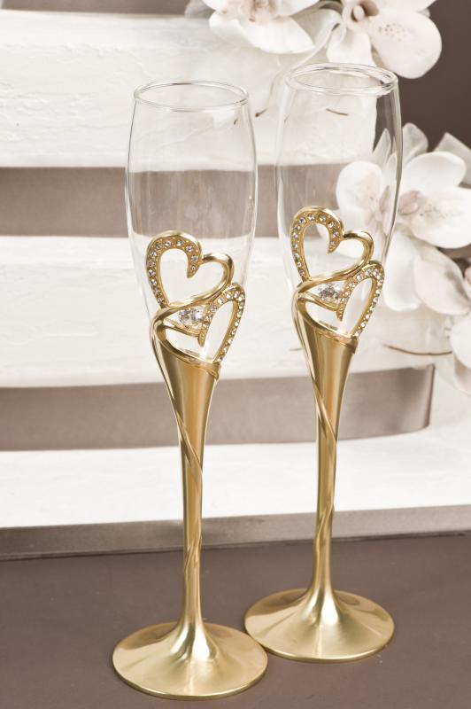 Wedding Crystal and Gold Toasting Glasses