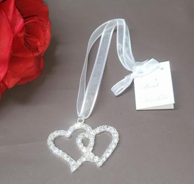 Wedding  Deluxe Double Heart Diamante Charm Image 1