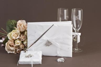Wedding  Organza Hearts Toasting Set - Guest Book, Pen and Glasses Image 1