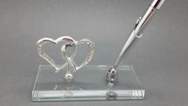 Wedding  Glass Pen Stand with Double Hearts Image 1