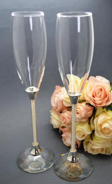 Wedding  Pearl Stem Wedding Champagne Flutes Image 1