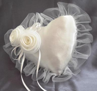 Wedding  Ring Cushion - Heart Shape with Roses Image 1