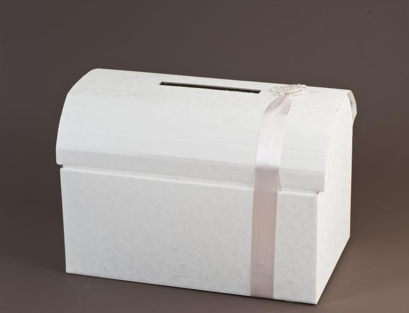 Wedding Embossed Italian White Treasure Chest Card Box