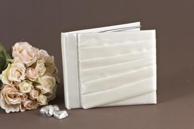 Wedding  Pleated Ivory Guest Book with Diamantes and Pen Image 1