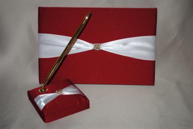 Wedding  Red and White Guest Book and Matching Pen Set Image 1
