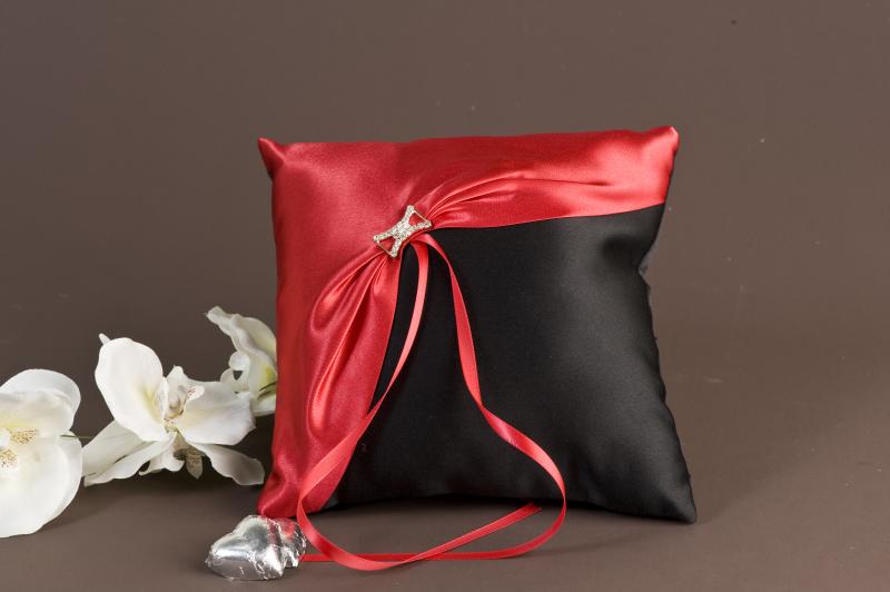 Wedding Black and Red Satin Ring Pillow Clearance 1 2 Price
