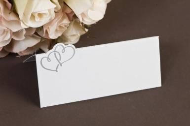 Wedding  Silver Hearts Placecard - Tent Fold x 24 pieces Image 1