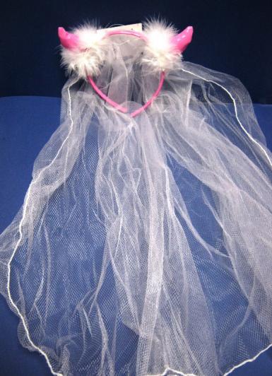 Wedding  Pink Devil Horns with Veil Image 1