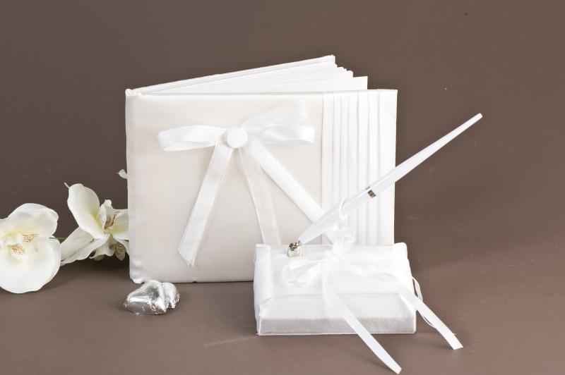 Wedding Classic Guest Book and Pen Set with Pleats and Bows Wedding Wish
